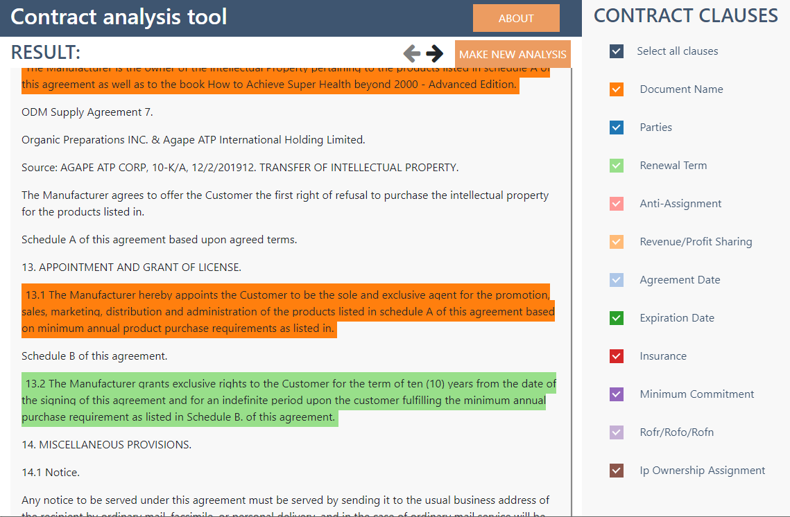 Contract analysis tool - English